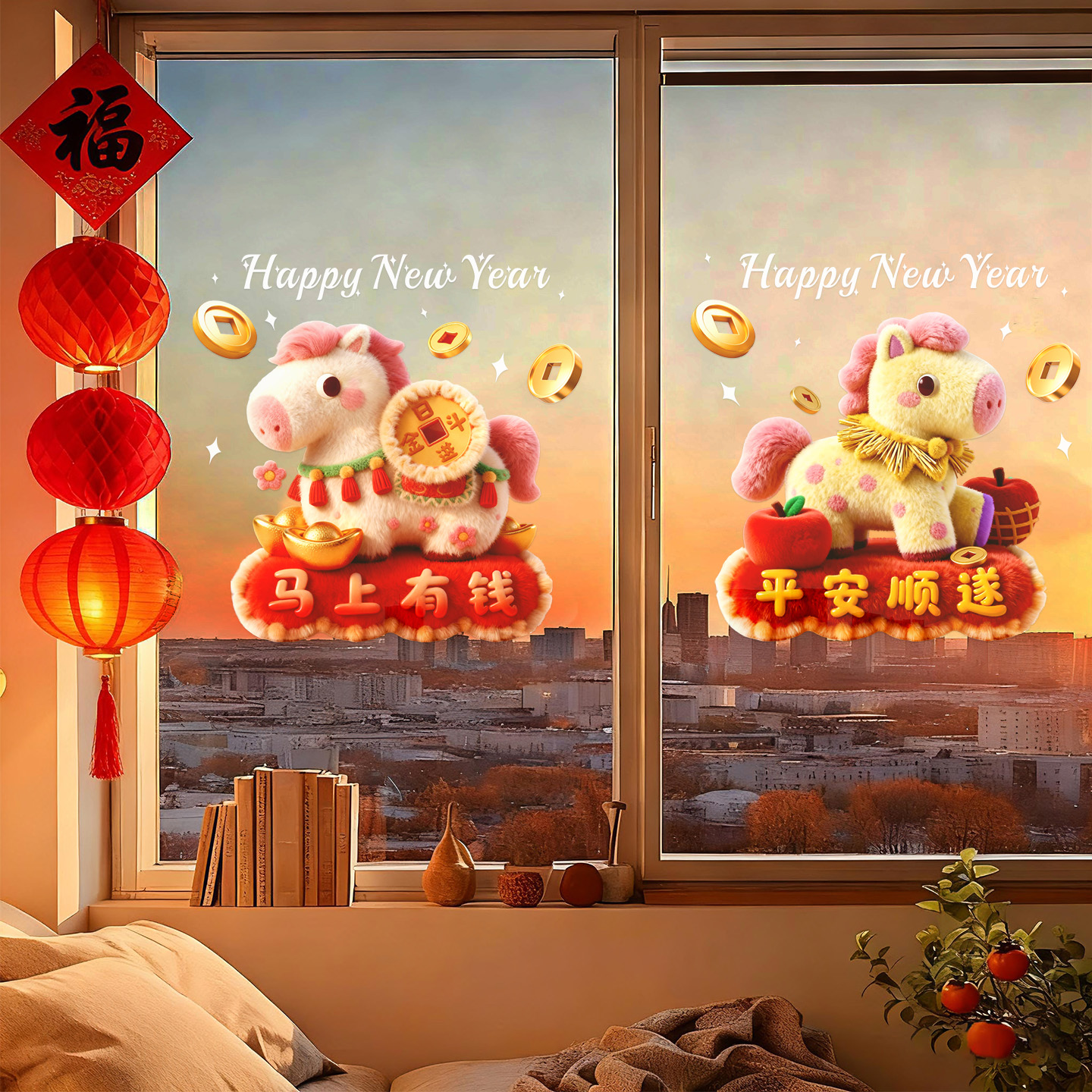 2026过新年家里客厅布置装饰窗贴