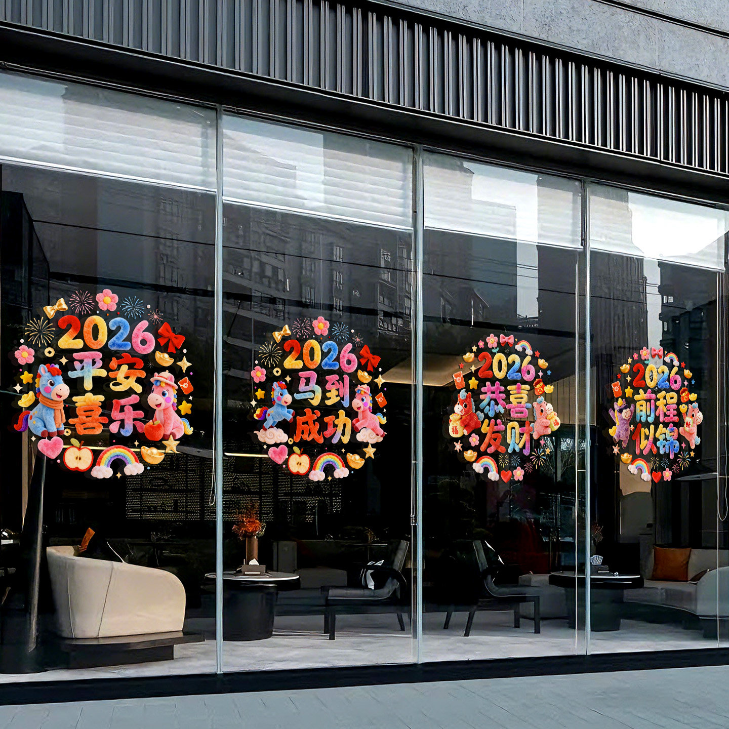 新年马年窗花玻璃卡通静电贴2026春节商场美容院装饰布置创意贴纸,节庆用品/礼品,喜字/剪纸/贴纸,淘宝优惠券,粉丝福利购,淘宝优惠卷