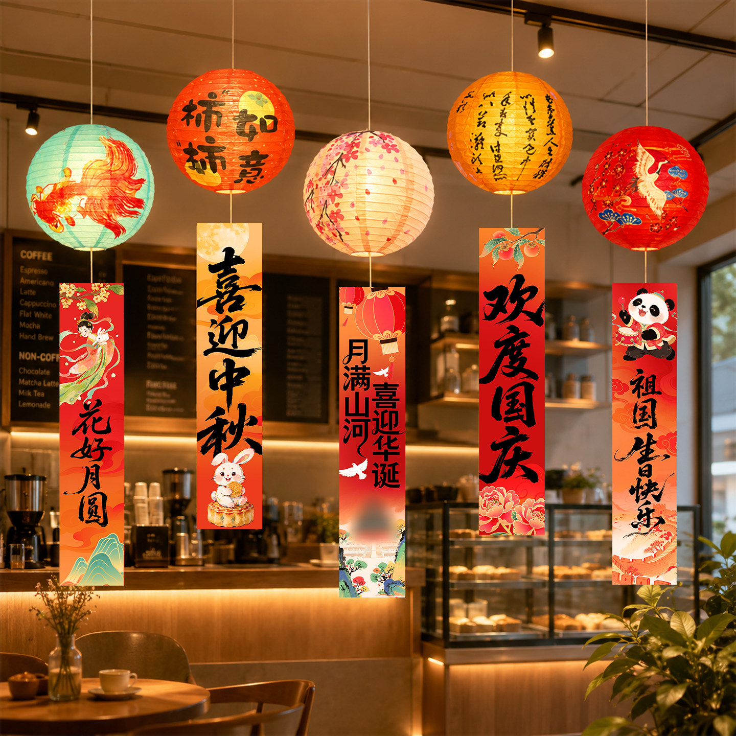 中秋国庆节装饰灯笼挂件条幅图片