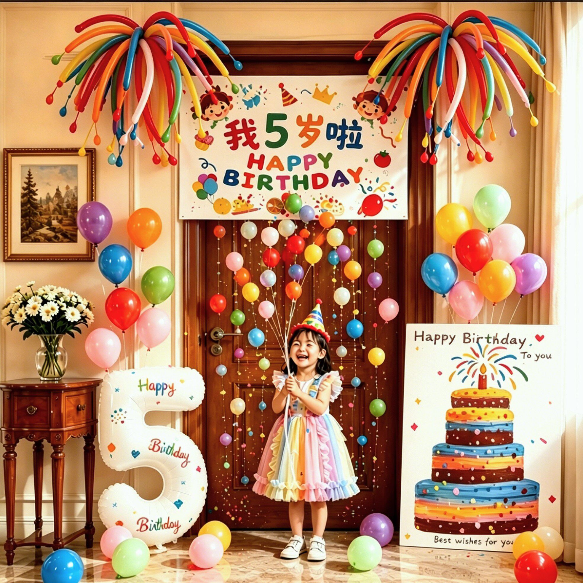 生日场景布置装饰儿童生日气球雨4岁5男宝仪式感2小女孩氛围挂布6