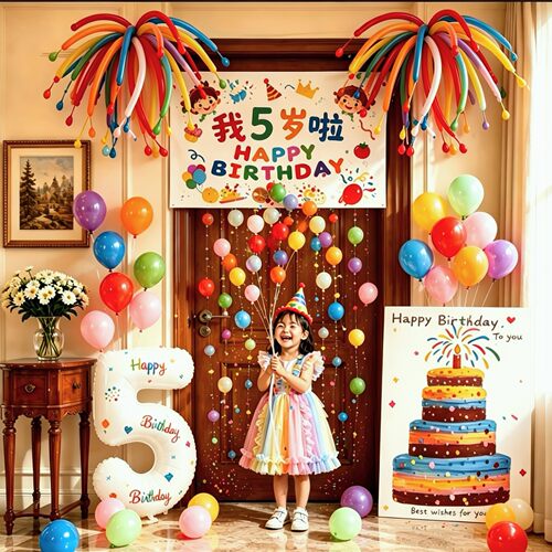 【生日热销】儿童生日气球雨挂布