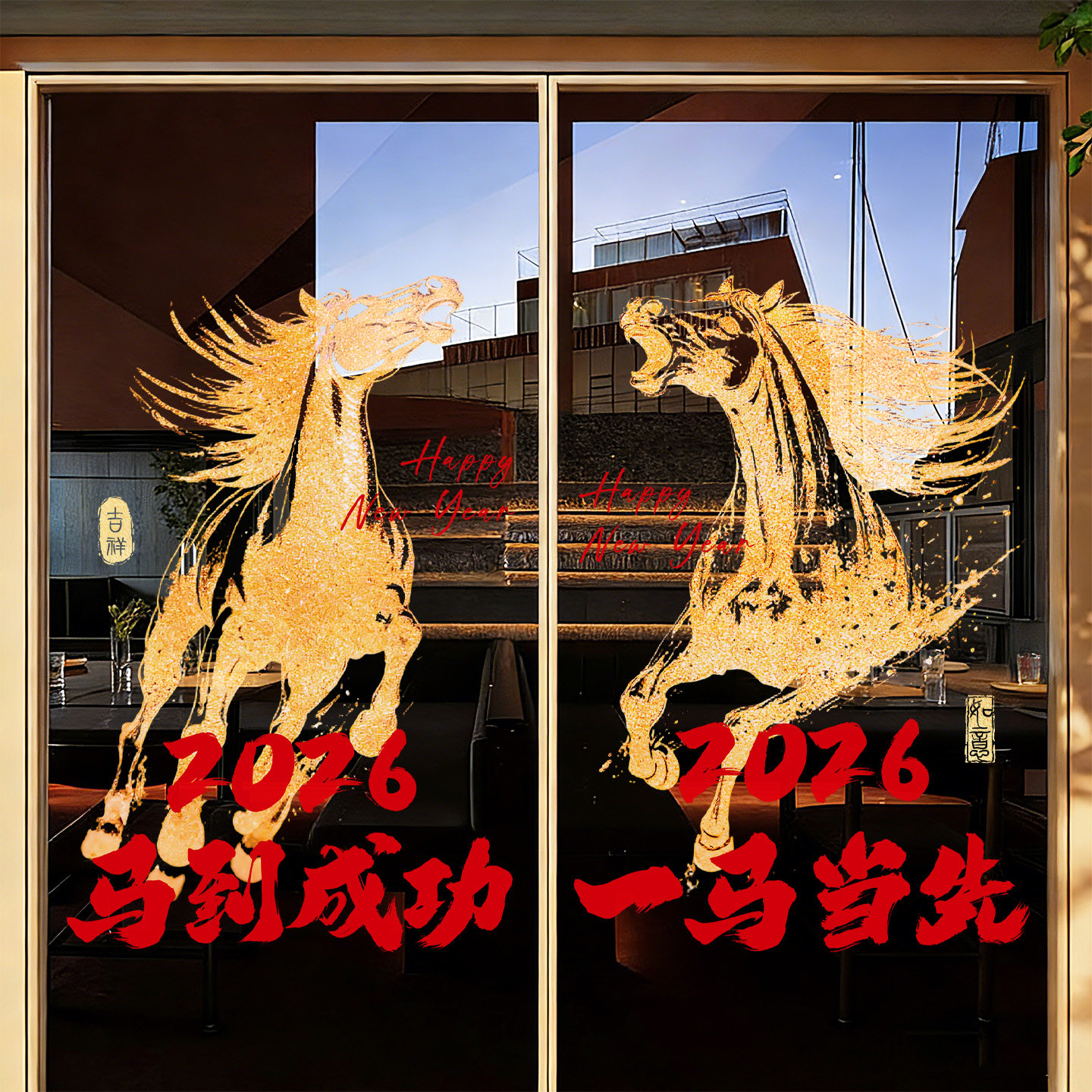 新马年窗花静电贴高级氛围感2026玻璃窗贴贴纸中国风布置门贴装饰,家居饰品,软装墙贴,淘宝优惠券,粉丝福利购,淘宝优惠卷