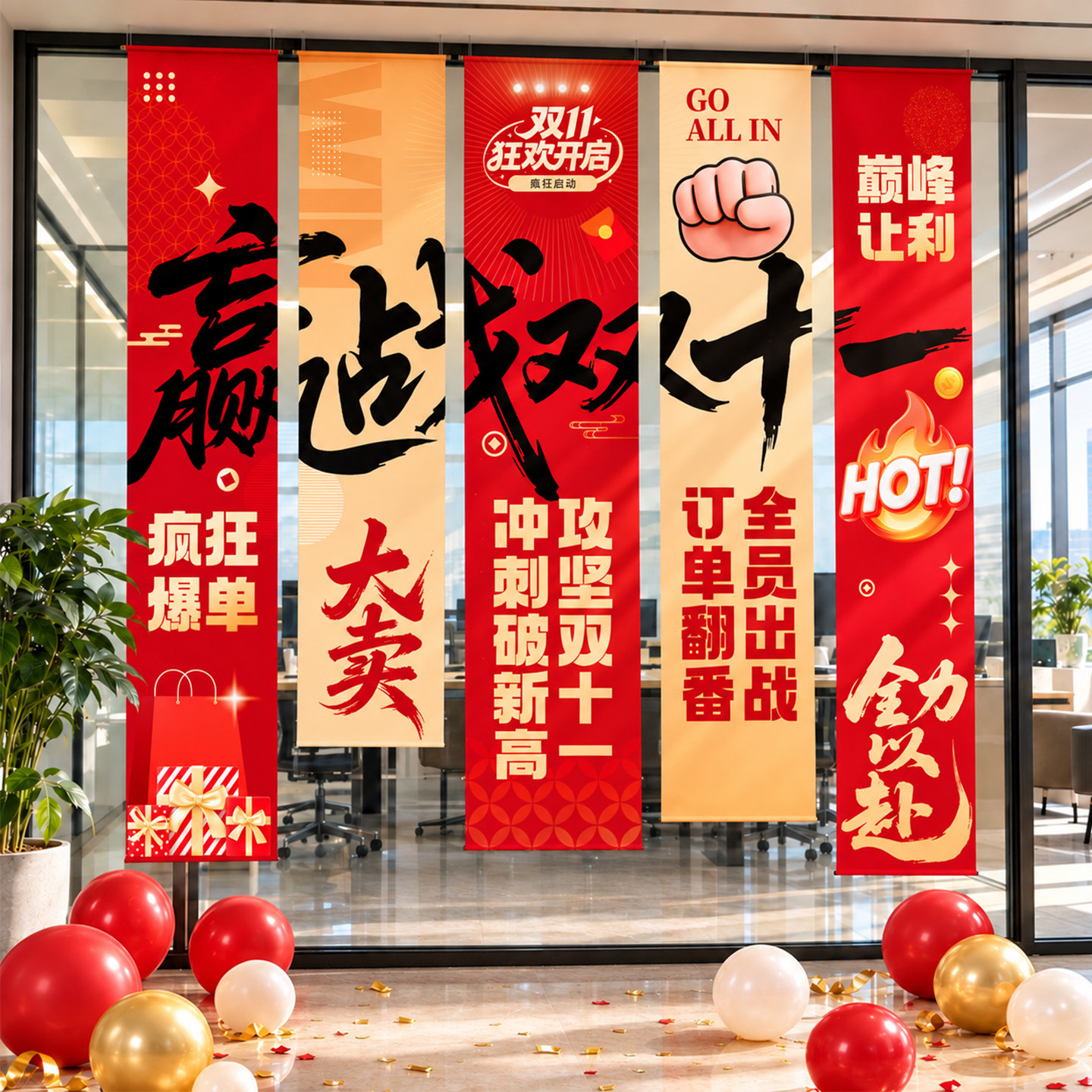 双十一活动布置场景购物狂欢节日公司商场氛围仪式感背景挂布条幅