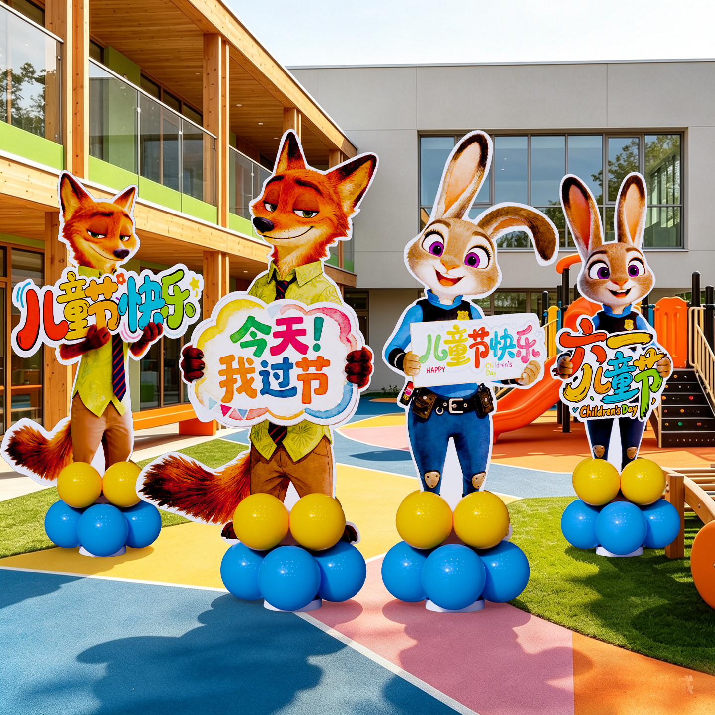 61六一儿童节氛围场景布置装饰道具幼儿园教室门口气球立柱牌摆件