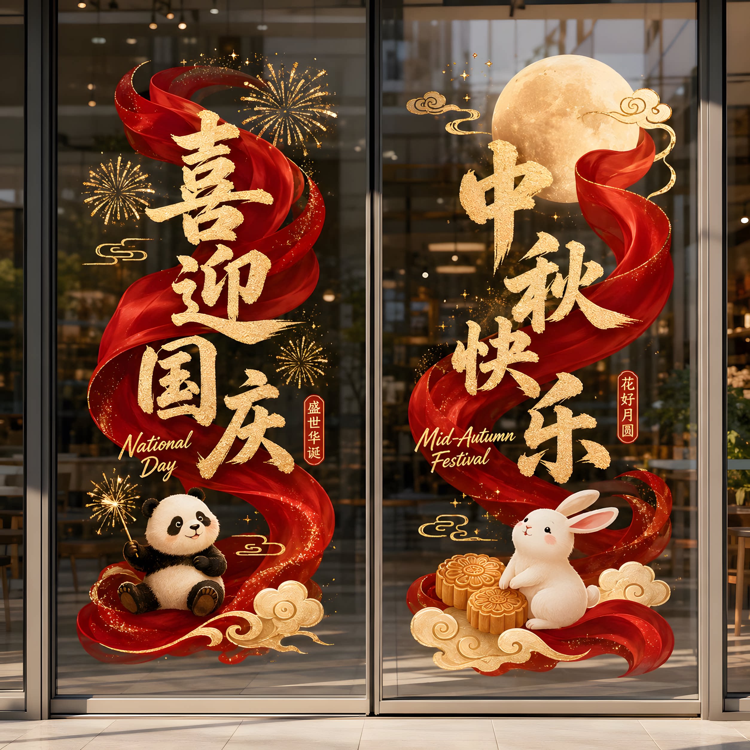中秋国庆节爆款窗贴！氛围静电贴图片