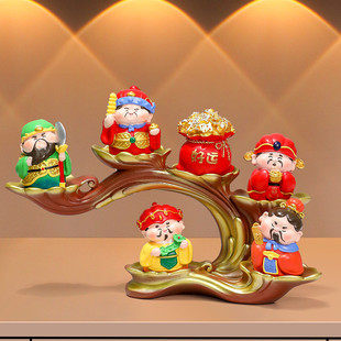 办公文化摆件五福财神玄关电视柜装饰欢喜神仙乔迁礼品酒柜装饰新