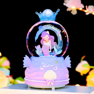 唯美梦幻心海洋之心美人鱼公主飘雪音乐水晶球八音盒摆件礼品