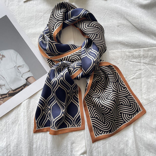 双层双面真丝丝巾飘带100%桑蚕丝围巾韩版长条丝巾复古小领巾围巾