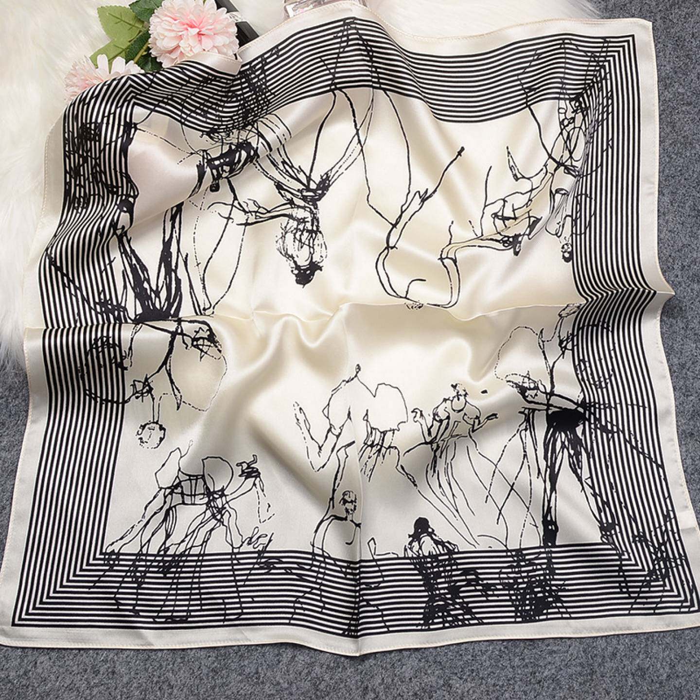秋季真丝薄款防晒小方巾围脖领巾