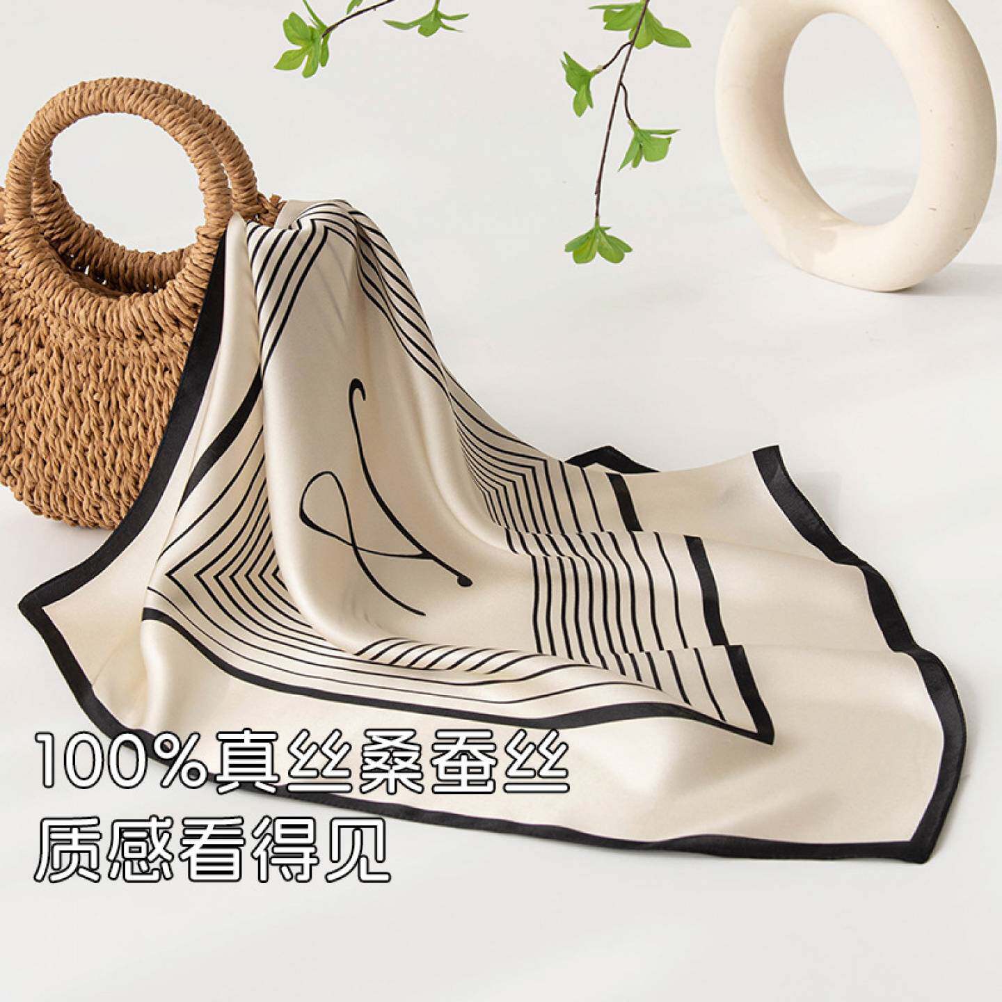 春秋桑蚕丝印花小方巾绑包头巾