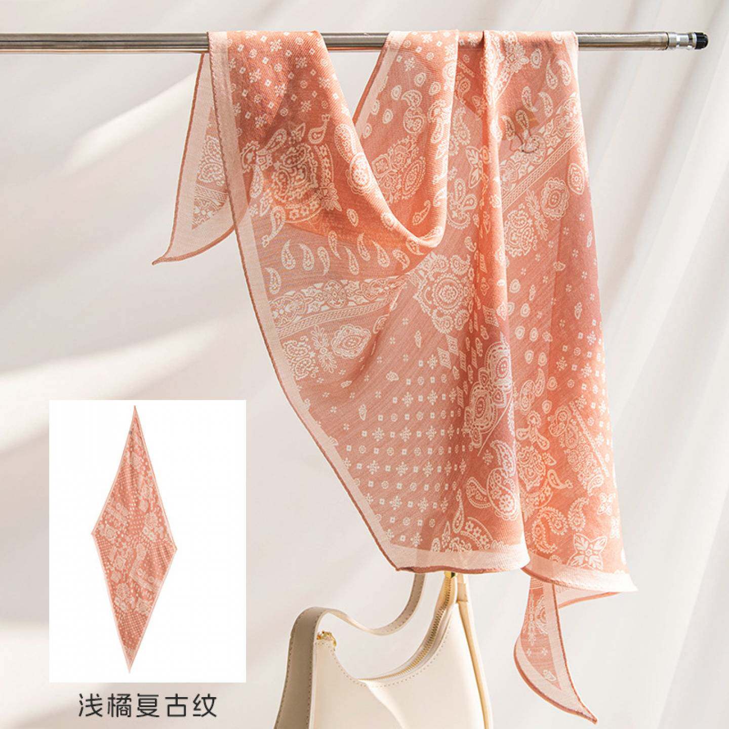 真丝长条细窄菱形丝巾围脖披肩