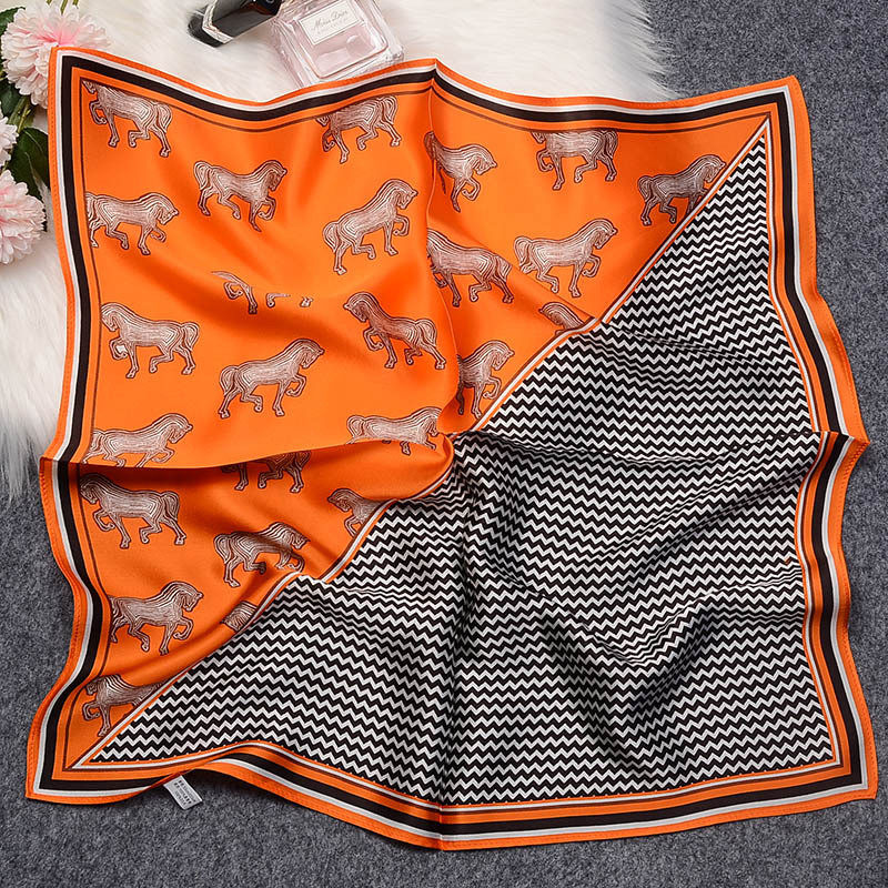 26年春夏季新款装饰印花真丝丝巾百搭小马图案气质职业围脖小领巾