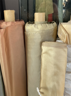 纯色平纹塔夫绸挺阔100真丝布料晚装礼服设计师面料手工卡其绿色