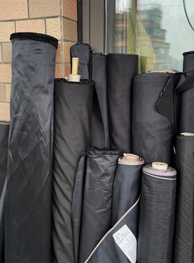 黑色双宫真丝塔夫绸布料桑蚕丝挺阔晚装礼服设计师舞台面料仿真丝