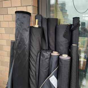 黑色双宫真丝塔夫绸布料桑蚕丝挺阔晚装礼服设计师舞台面料仿真丝