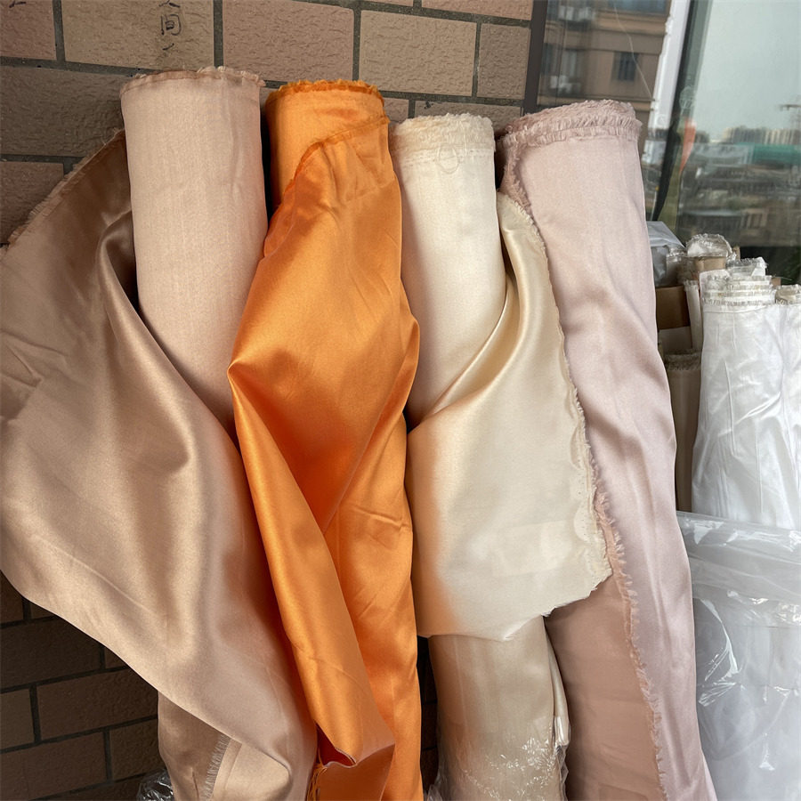 进口真丝毛丝涤光泽时装面料香槟粉红设计师晚装礼服裙子挺阔布料