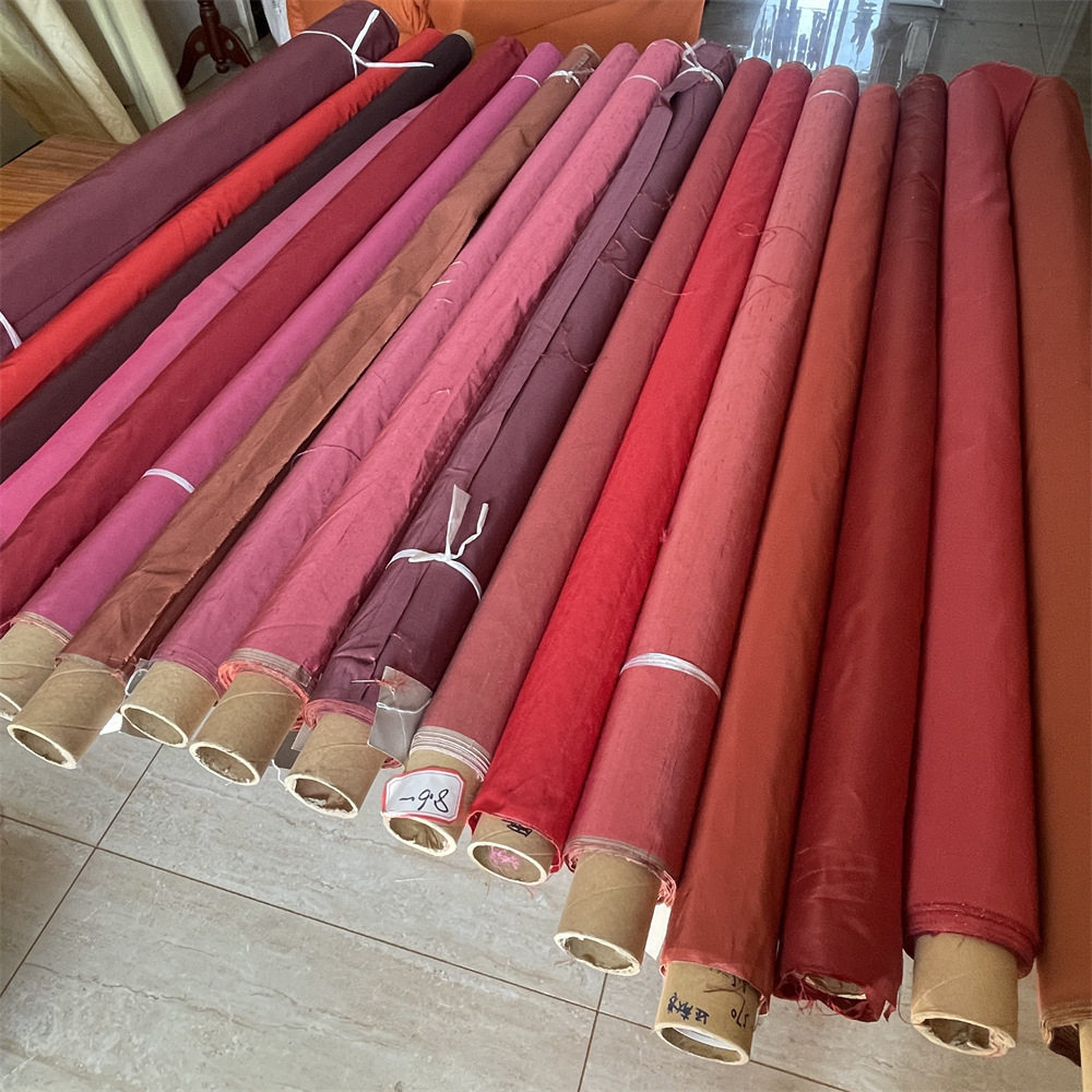 加厚桑蚕真丝双宫泰丝面料硬挺阔酒红色大红枣红玫红高定晚装礼服