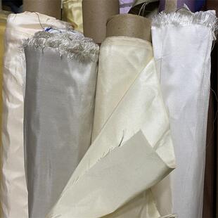 本白色平纹塔夫绸真丝面料灰米黄黑色婚纱礼服桑蚕丝衬衫挺阔布料