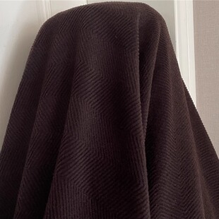 深咖啡色人字纹羊驼毛大衣面料深驼栗色羊毛裙子服装布料阿尔巴卡