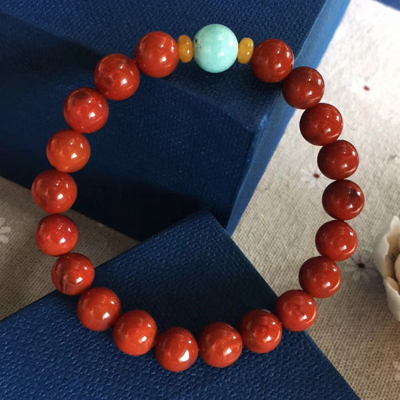양산 자연 남쪽 붉은 마노 팔찌 풀 컬러 전체 육체 감 레드 단일 원형 여성 하이 엔드 조디악 년 선물 팔찌