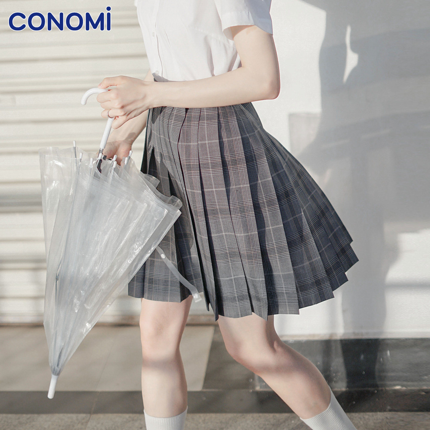 conomi日系学院风可爱少女百褶裙1115灰格短裙原创jk制服裙正版