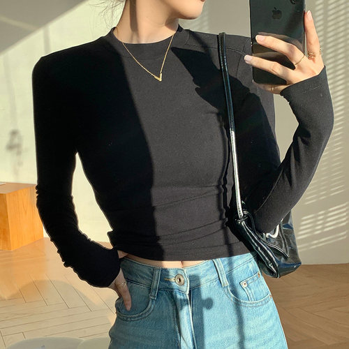 歌西梵黑色长袖德绒打底衫
