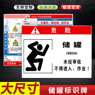 储罐作业安全告知标识牌未经审批不得进入先通风在检测当心窒息有限空间危险种类及特性说明警示告示标示标志