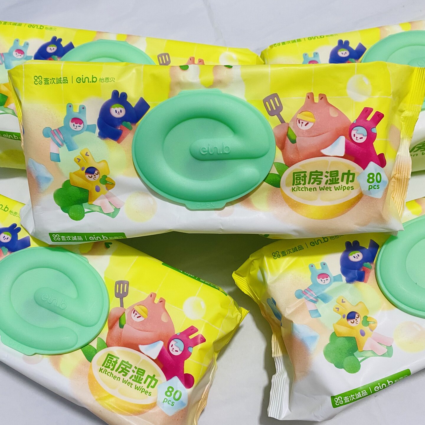 怡恩贝厨房湿巾80片×3包去污清洁家用带盖清洁湿巾  包邮