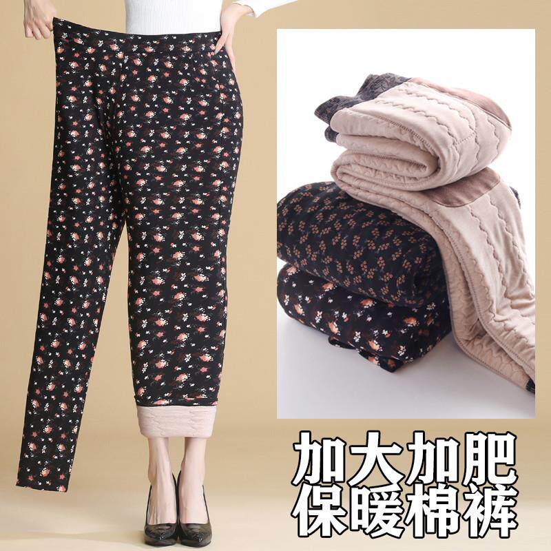 中老年人裤子秋冬季妈妈装保暖驼绒棉裤女外穿加肥加大码宽松加厚
