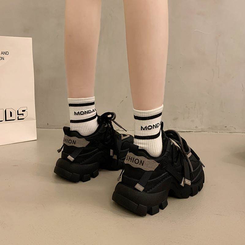 厚底加绒老爹鞋女冬季2025新款保暖棉鞋小个子增高黑色运动鞋34码