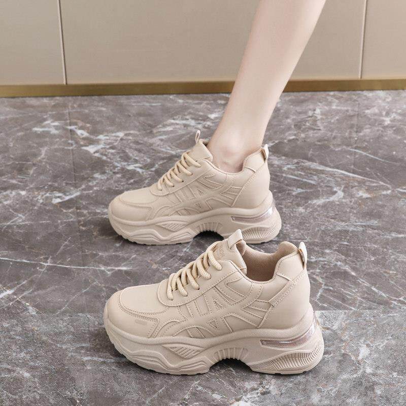 真皮内增高老爹鞋女款2025秋季新款小个子厚底增高9cm休闲运动鞋
