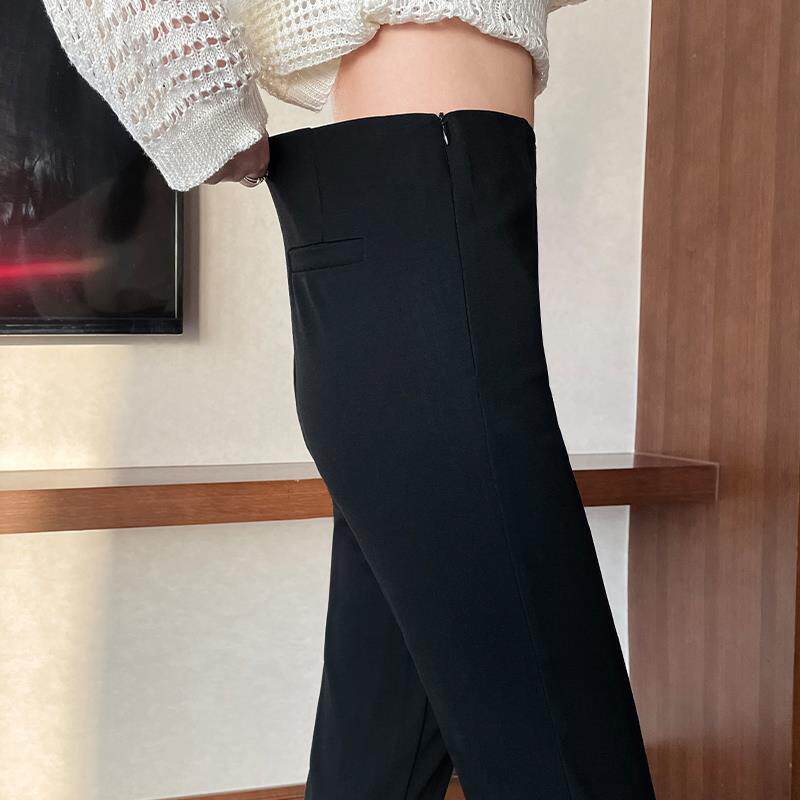 冰丝喇叭裤女2025新款爆款高腰显瘦开叉九分休闲微喇裤子夏季薄款