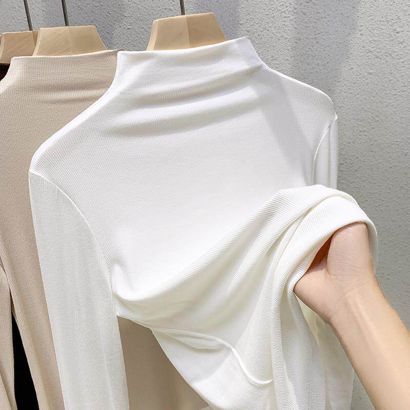 黑色半高领打底衫女2025新款春秋冬洋气内搭薄款修身长袖针织上衣