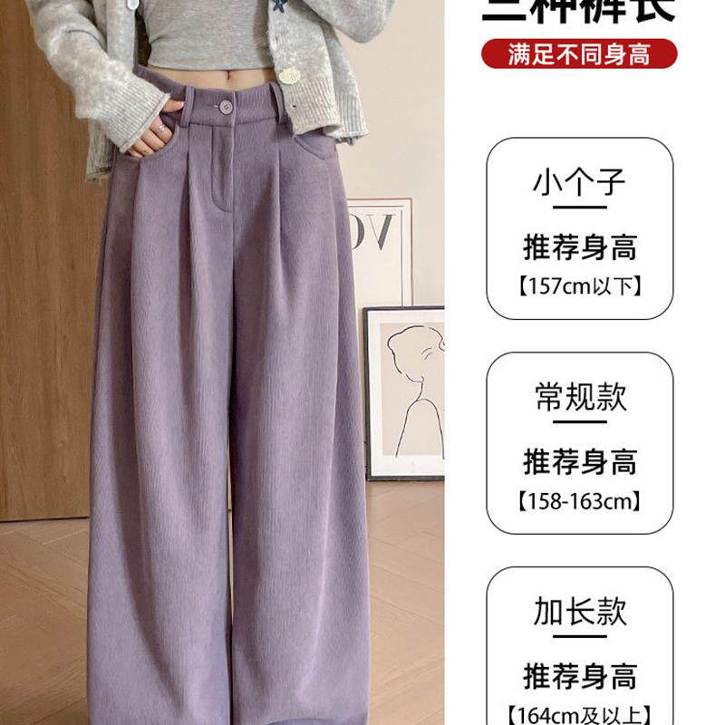 紫色阔腿裤子女2025新秋冬高腰宽松西裤高级垂感加绒慵懒感休闲裤