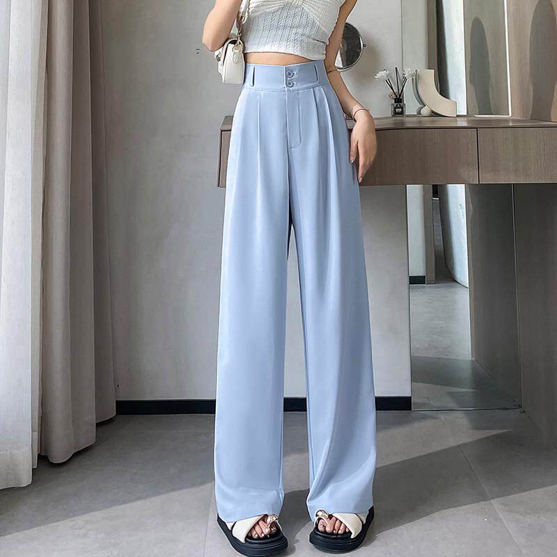 灰色西装裤女夏季薄款高腰显瘦高级感垂感西裤冰丝窄版直筒阔腿裤