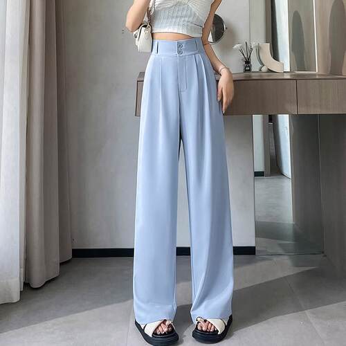 灰色西装裤女夏季薄款高腰显瘦高级感垂感西裤冰丝窄版直筒阔腿裤