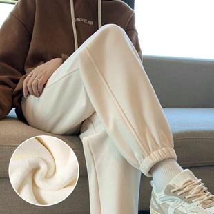 米色卫裤女春秋季束脚休闲运动裤小个子宽松外穿2025新款冬季裤子