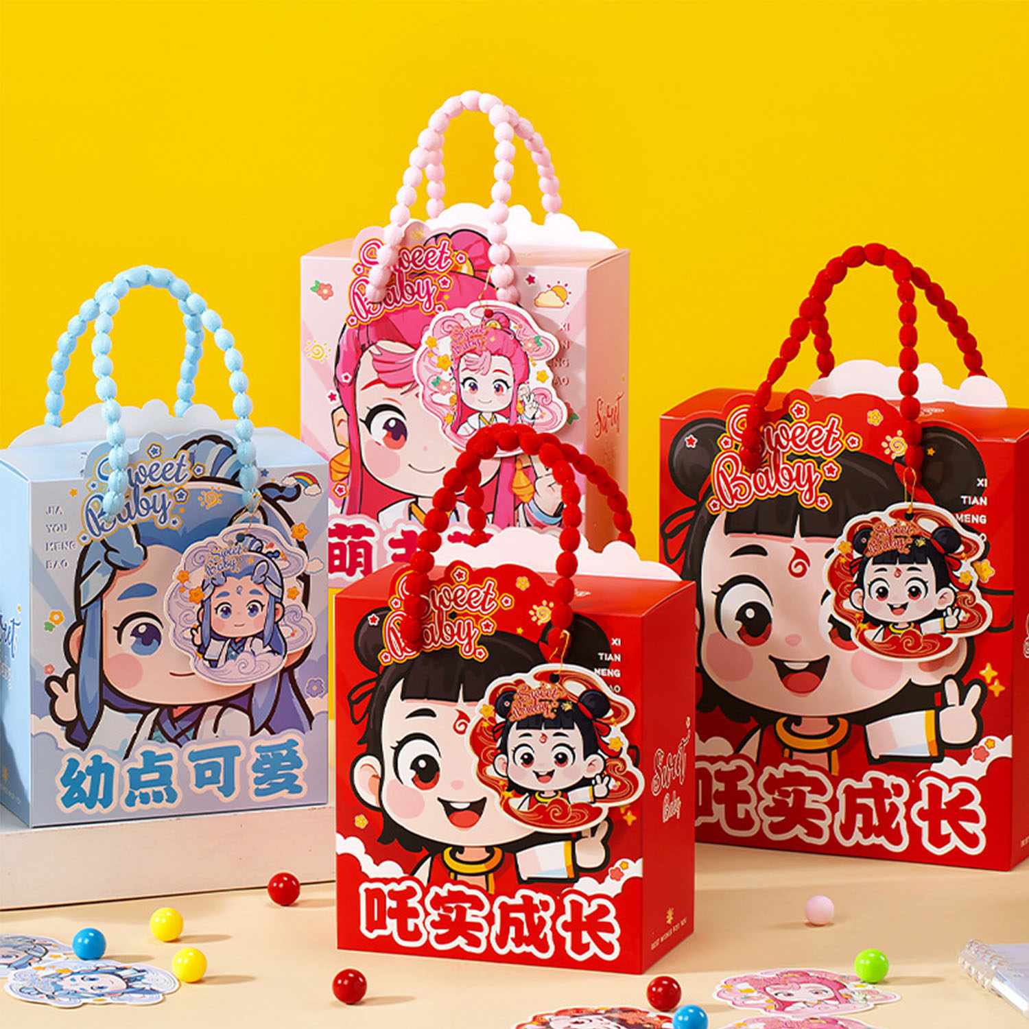 哪吒小龙女生日礼盒礼品袋