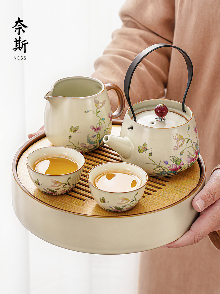 2025新款汝窑功夫茶具套装家用专用轻奢茶盘一两人陶瓷泡茶壶茶杯