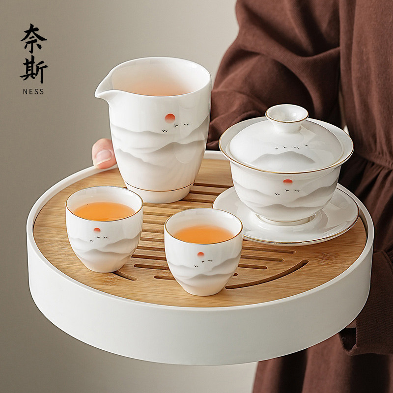 2026新款羊脂玉白瓷盖碗功夫茶具套组家用一两人饮茶艺中式泡茶杯