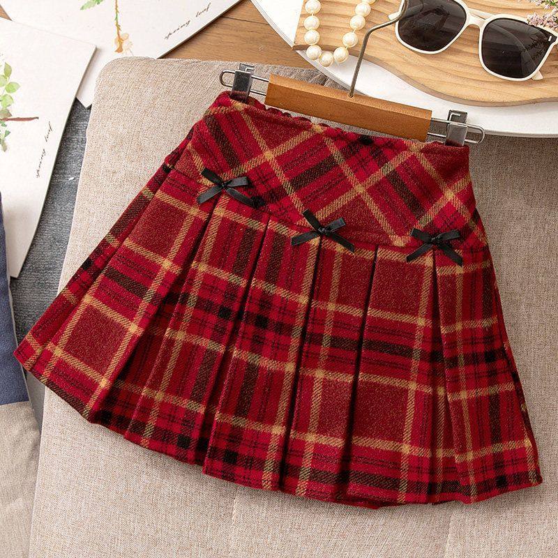 女童半身裙秋冬2026新款女孩宝宝洋气新年裙子儿童冬装加绒格子裙