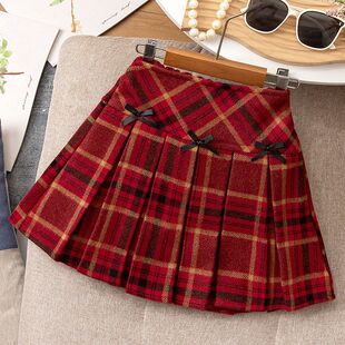 女童半身裙秋冬2026新款女孩宝宝洋气新年裙子儿童冬装加绒格子裙