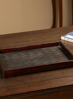 红木万字锦地纹呈盘摆件