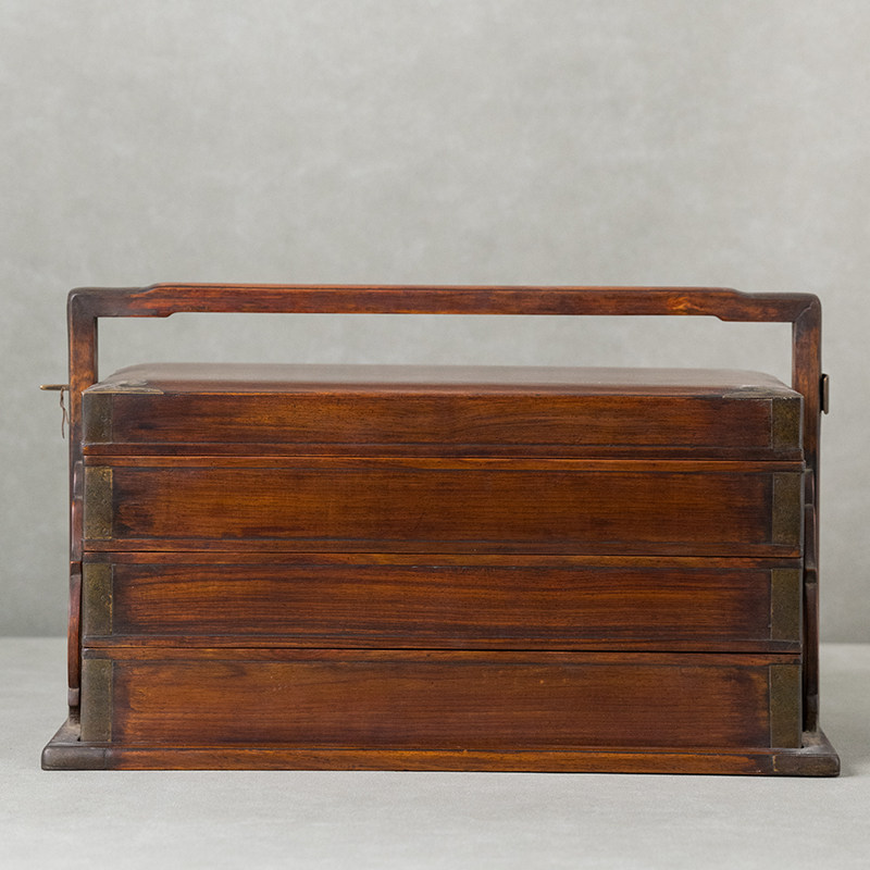 清代 黄花梨铜包角三撞提梁盒文玩古董收藏海南黄花梨摆件文房盒