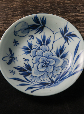 清代青花花卉纹盘老物件文玩古董收藏青花瓷器艺术品中式装饰摆件