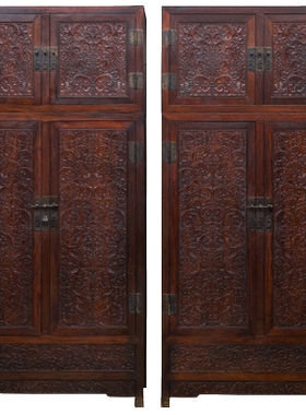 清代红木雕西番莲纹四件柜