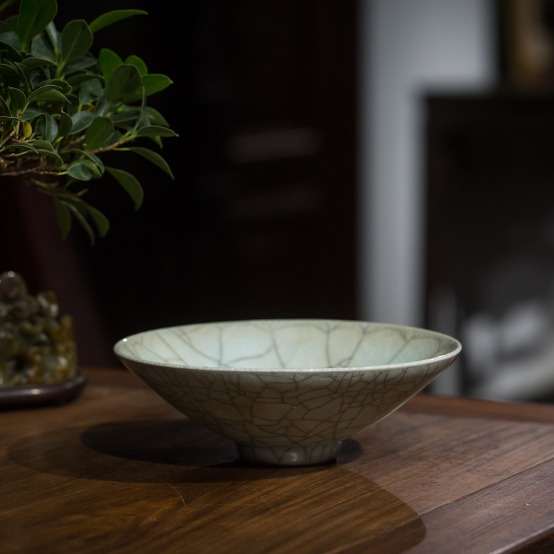 清代哥窑斗笠碗老物件客厅办公室