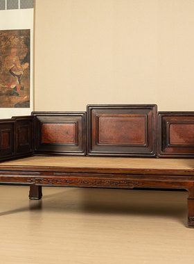 红木镶瘿木七屏式罗汉床