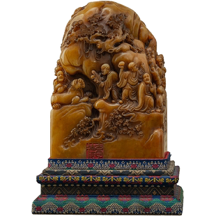 清代 寿山石雕十八罗汉印章山子摆件文玩古董收藏印章摆件 5088g