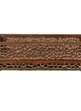 黄花梨透雕卷草纹方形呈盘